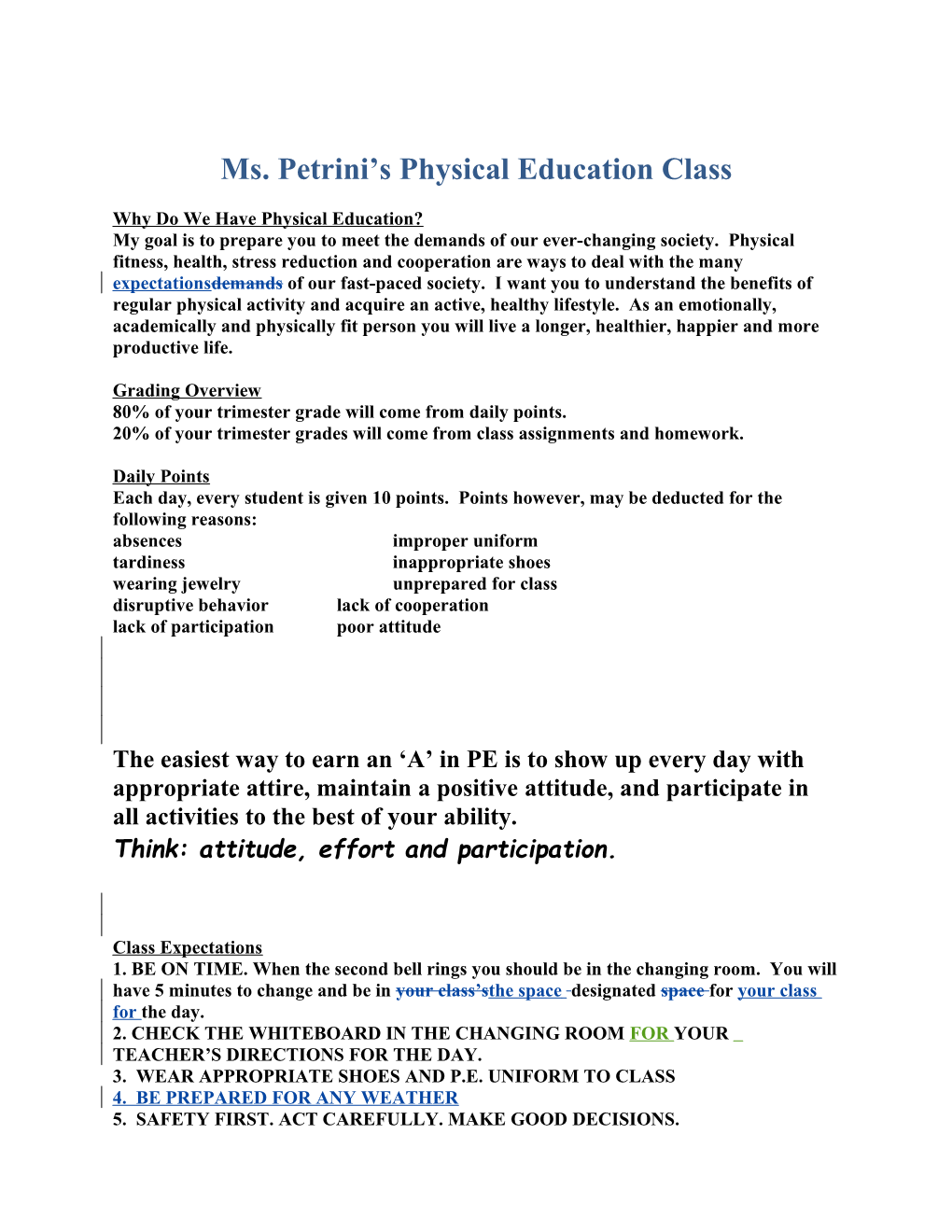 Ms. Petrini S Physical Education Class