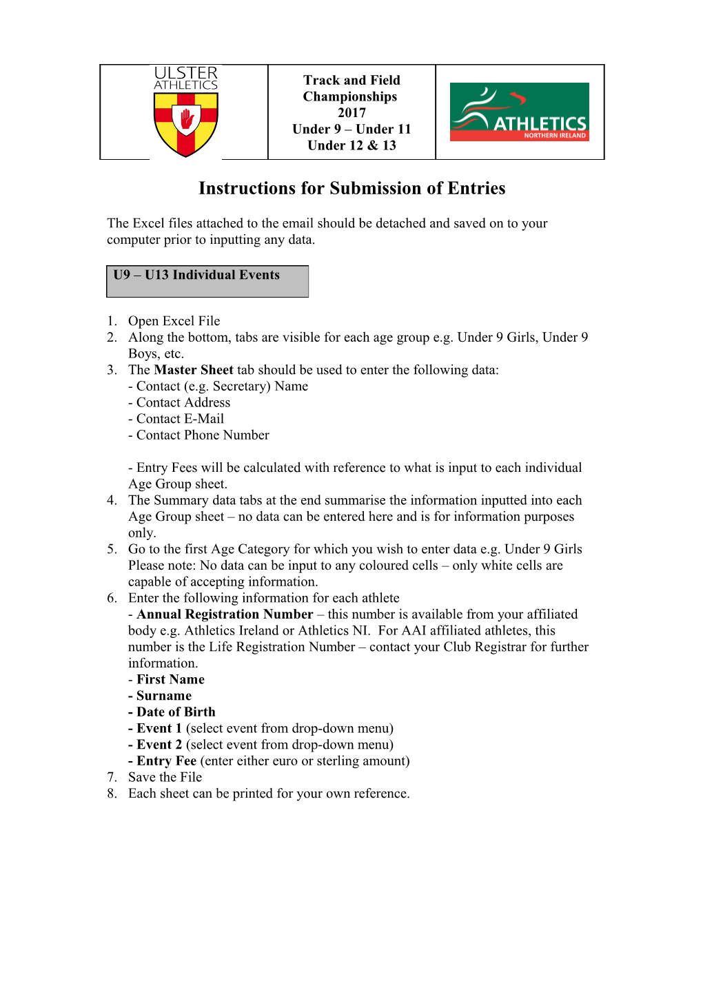 Instructions for Submission of Entries