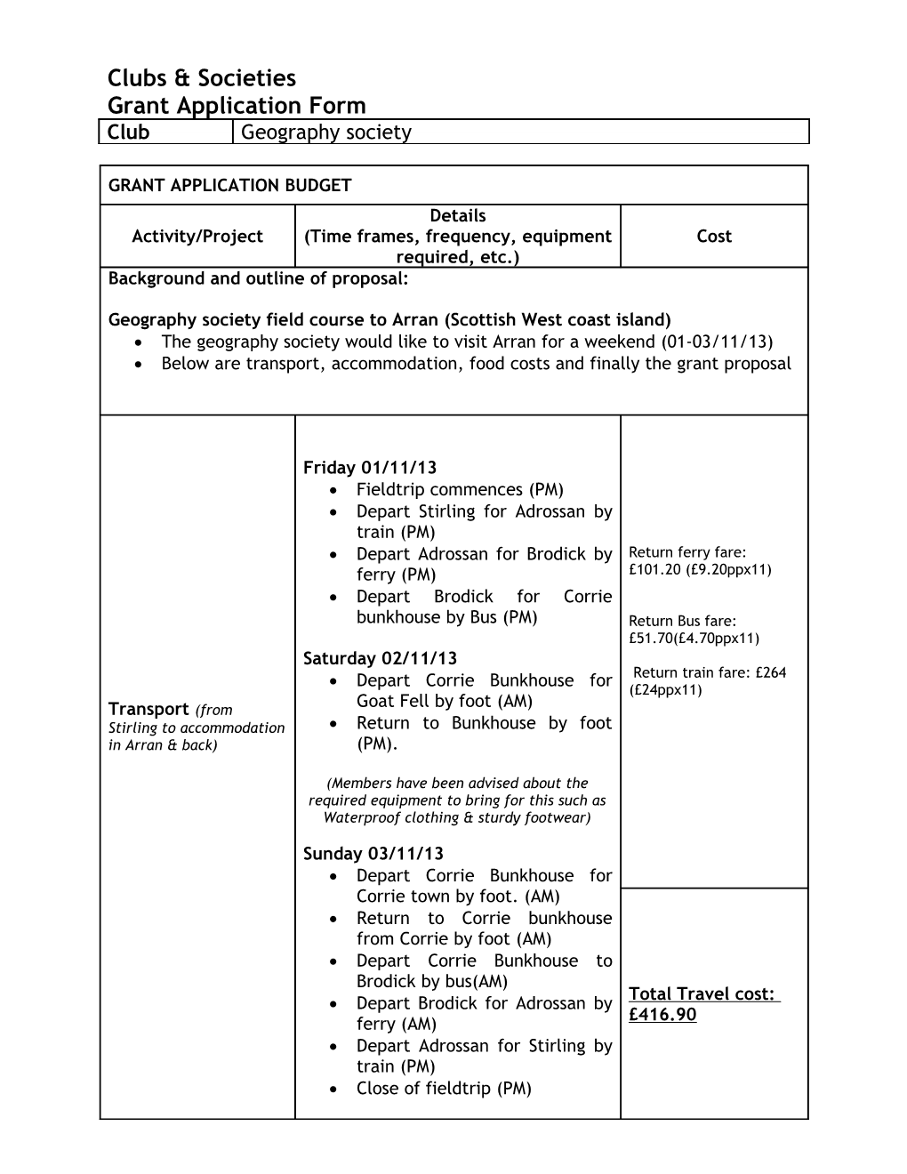 Clubs & Societies Grant Request Form 2004/2005