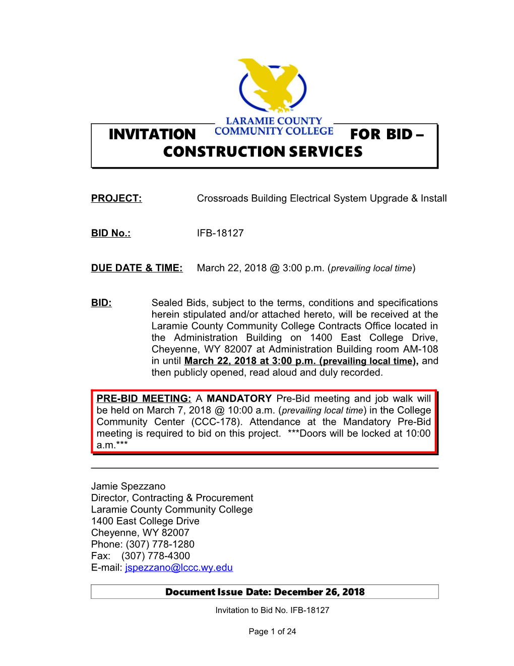 Invitation for Bid Construction Services