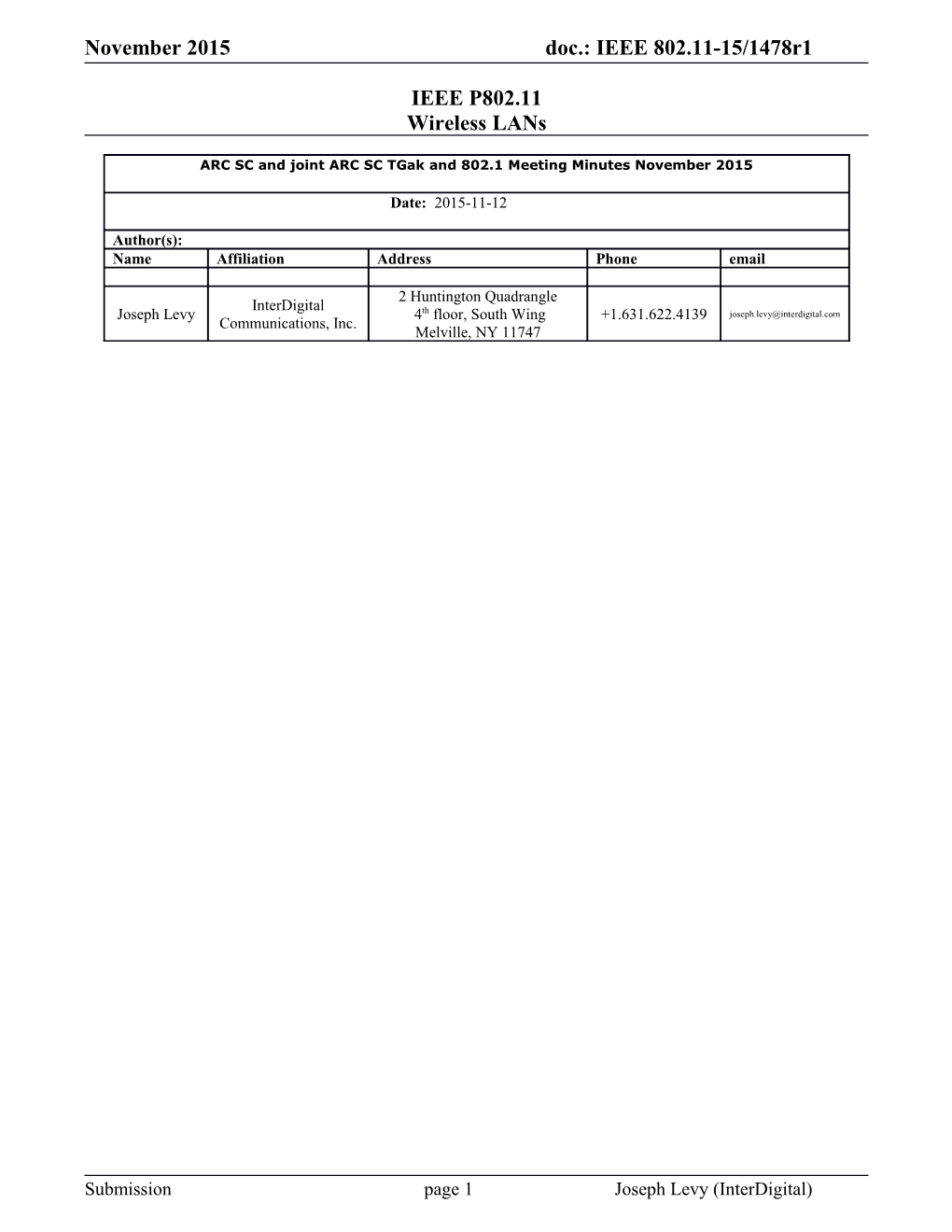 Monday, November 9, PM2, 16:00 (CT) ARC SC Meeting