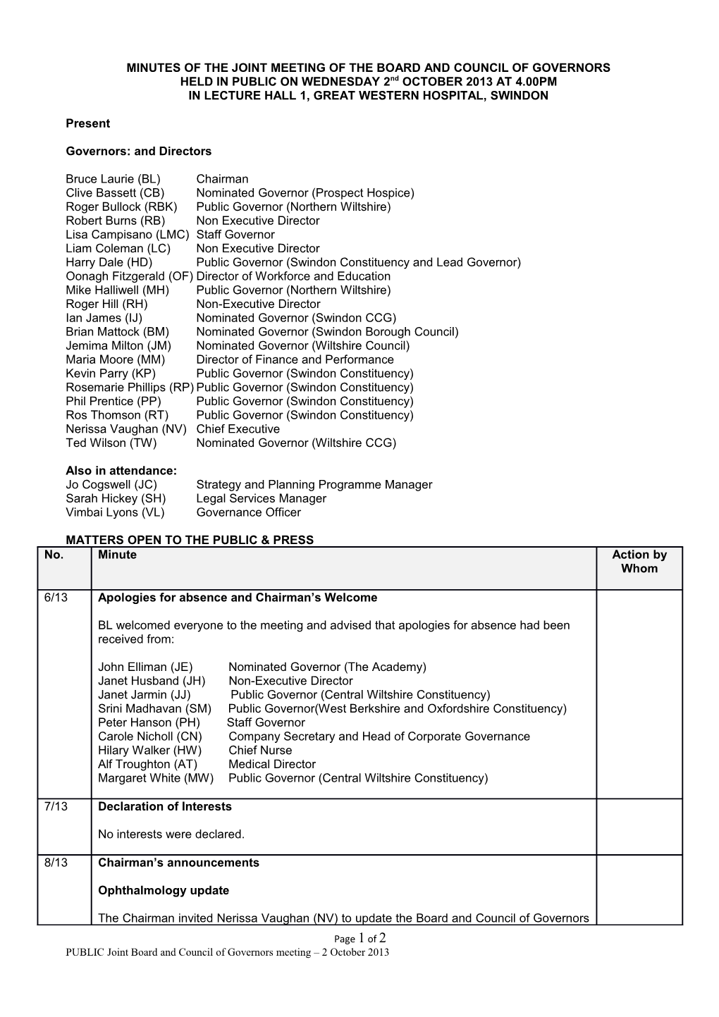 Minutes of the Joint Meeting of the Board and Council of Governors