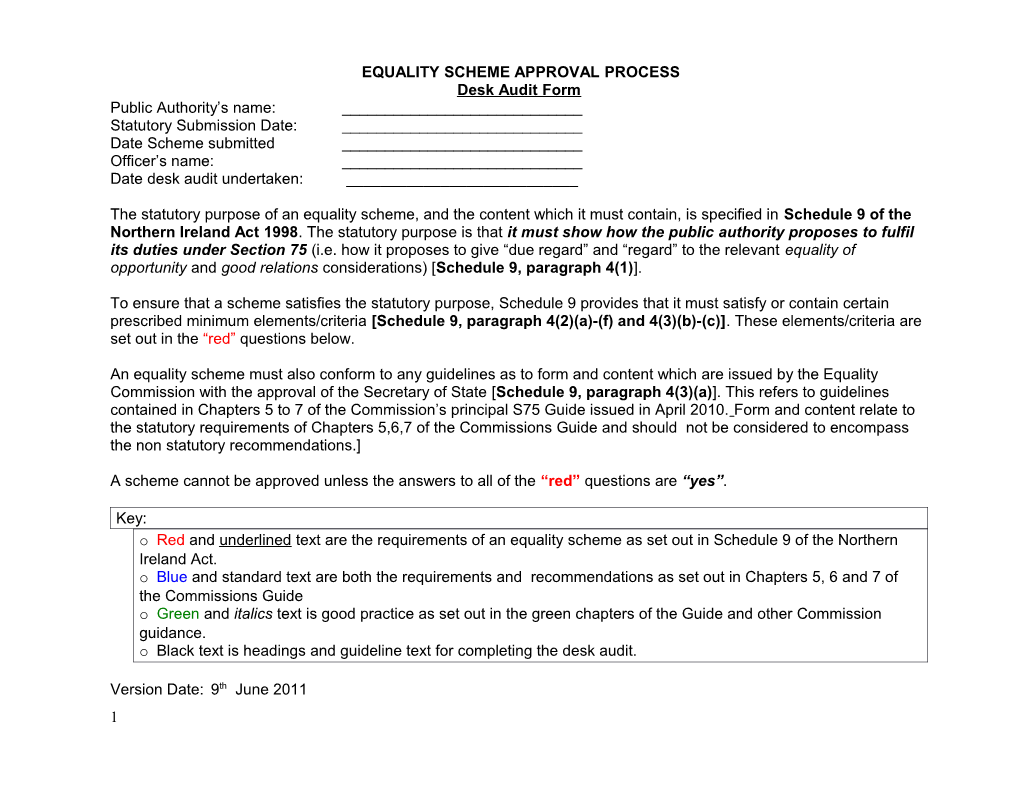 Equality Scheme Approval Process