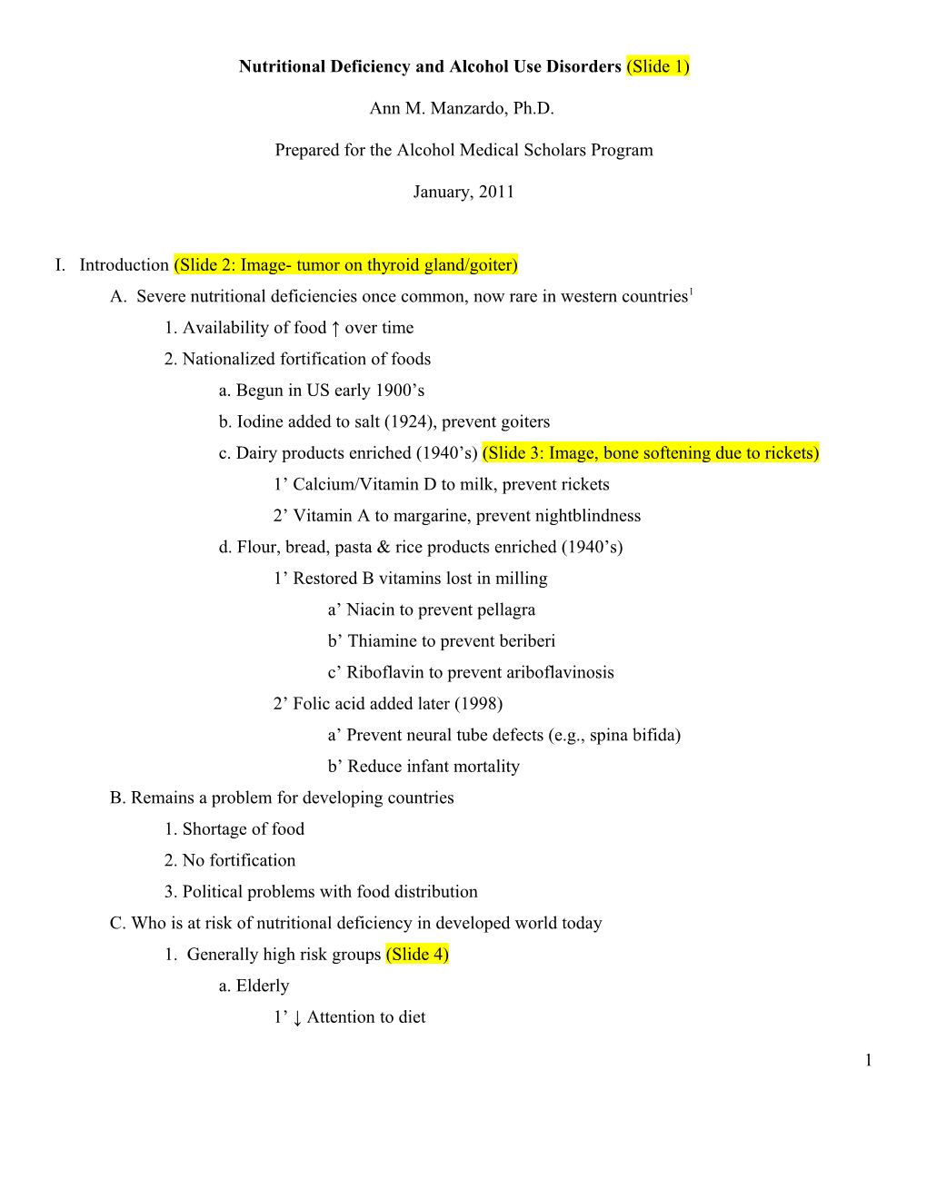 Nutritional Deficiency and Alcohol Use Disorders (Slide 1)