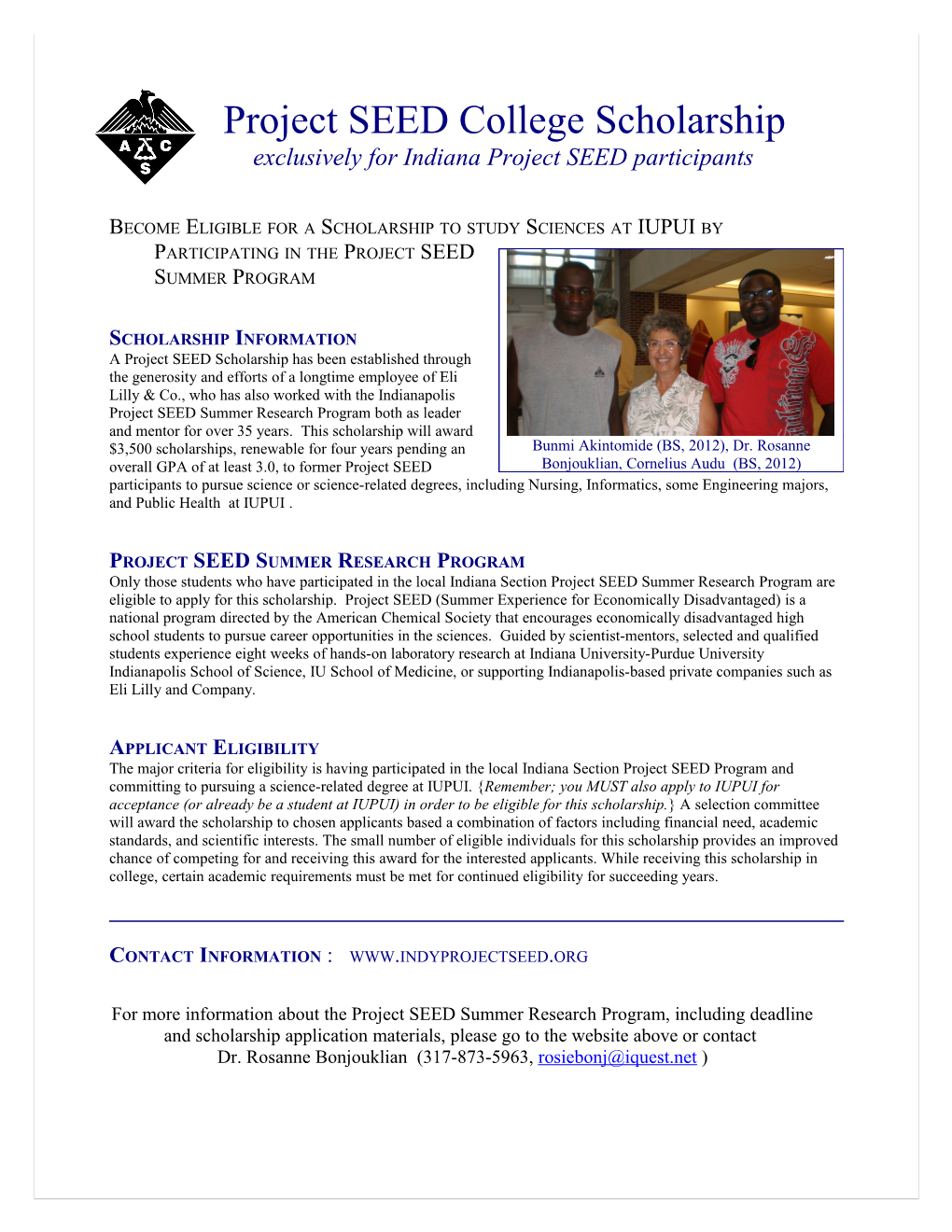 1998 Project SEED/Indiana ACS Summer Research Program