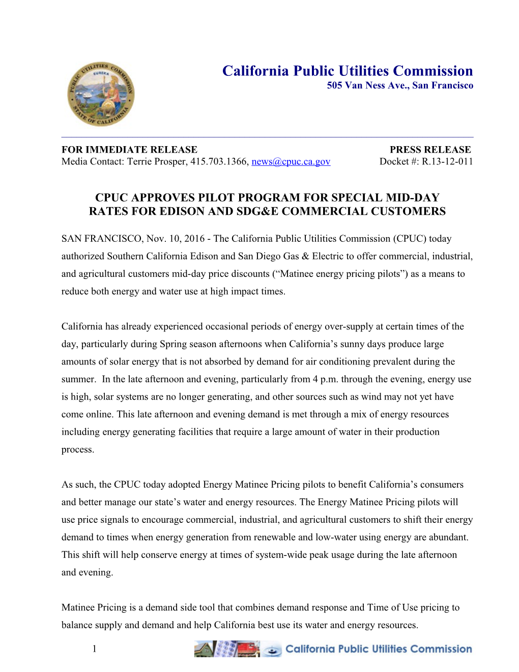 Cpuc Approves Pilot Program for Special Mid-Day Rates for Edison and Sdg&E Commercial