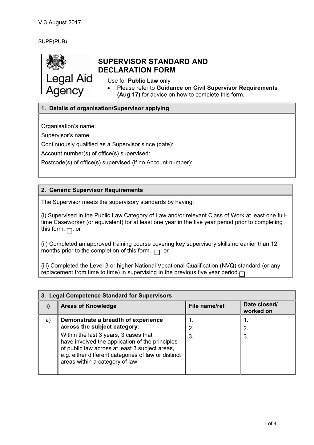 Public Law Supervisor Declaration Form