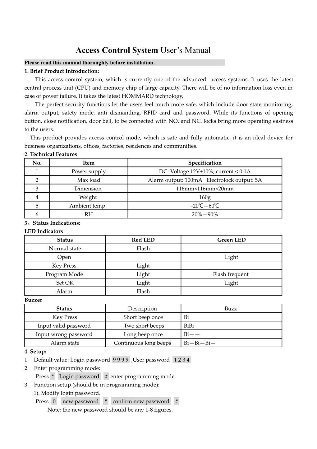 Access Control System User S Manual