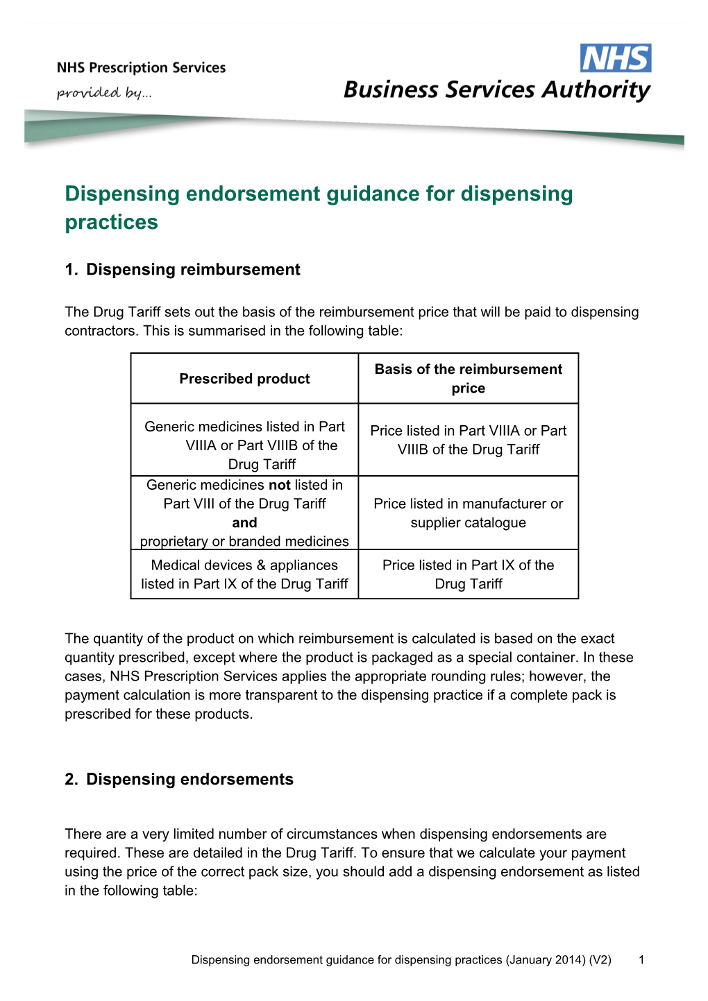 Dispensing Endorsement Guidance for Dispensing Practices V2.0