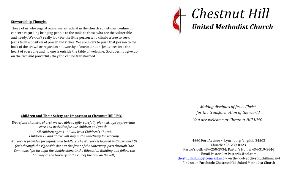Children and Their Safety Are Important at Chestnut Hill UMC