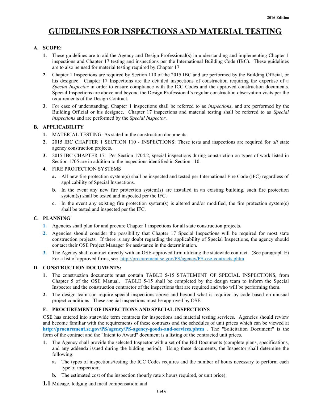 Guidelines for Inspections and Material Testing