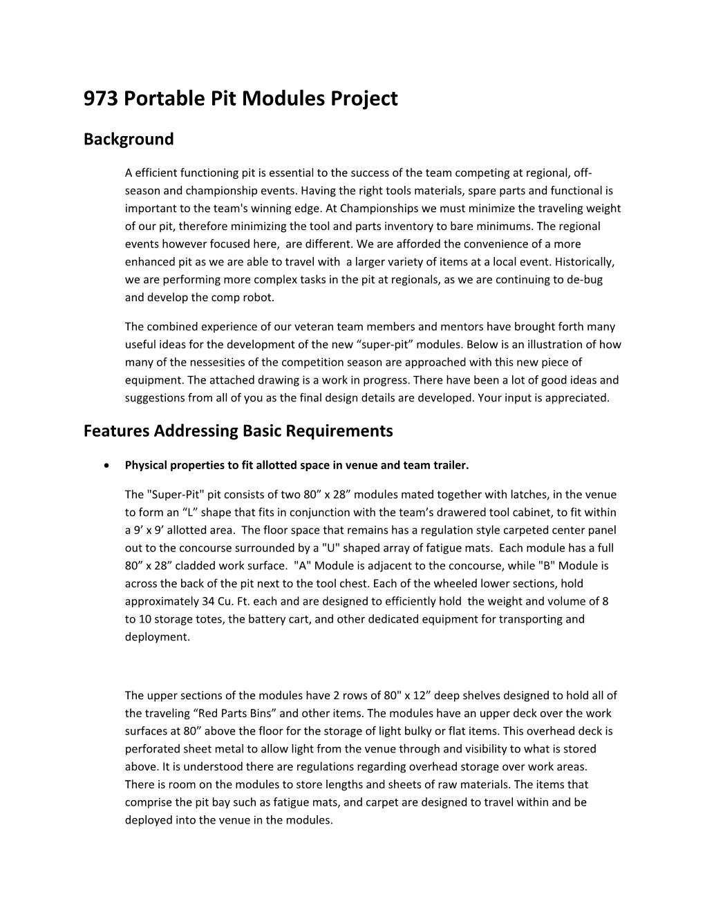 973 Portable Pit Modules Project