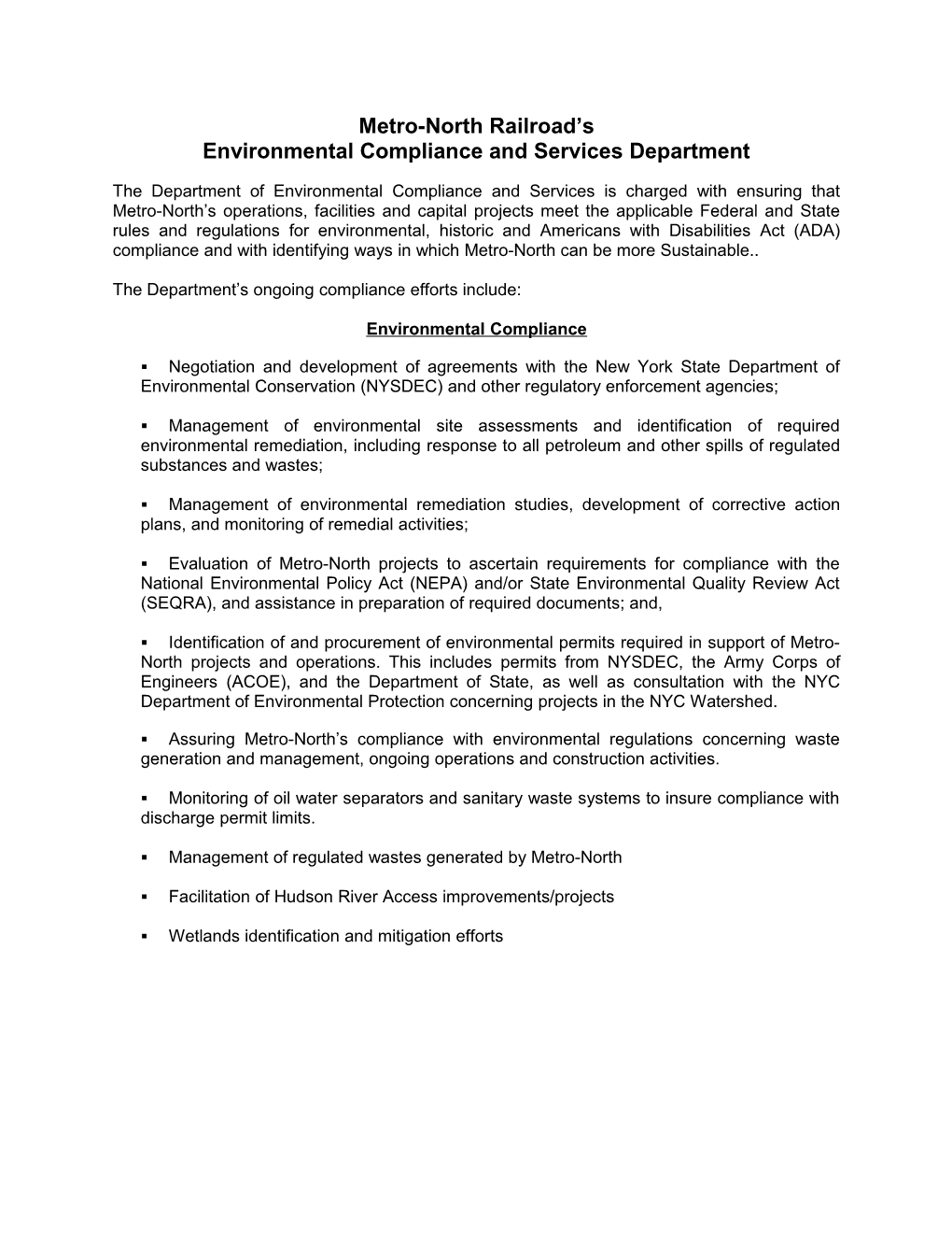 Environmental Compliance and Services Department