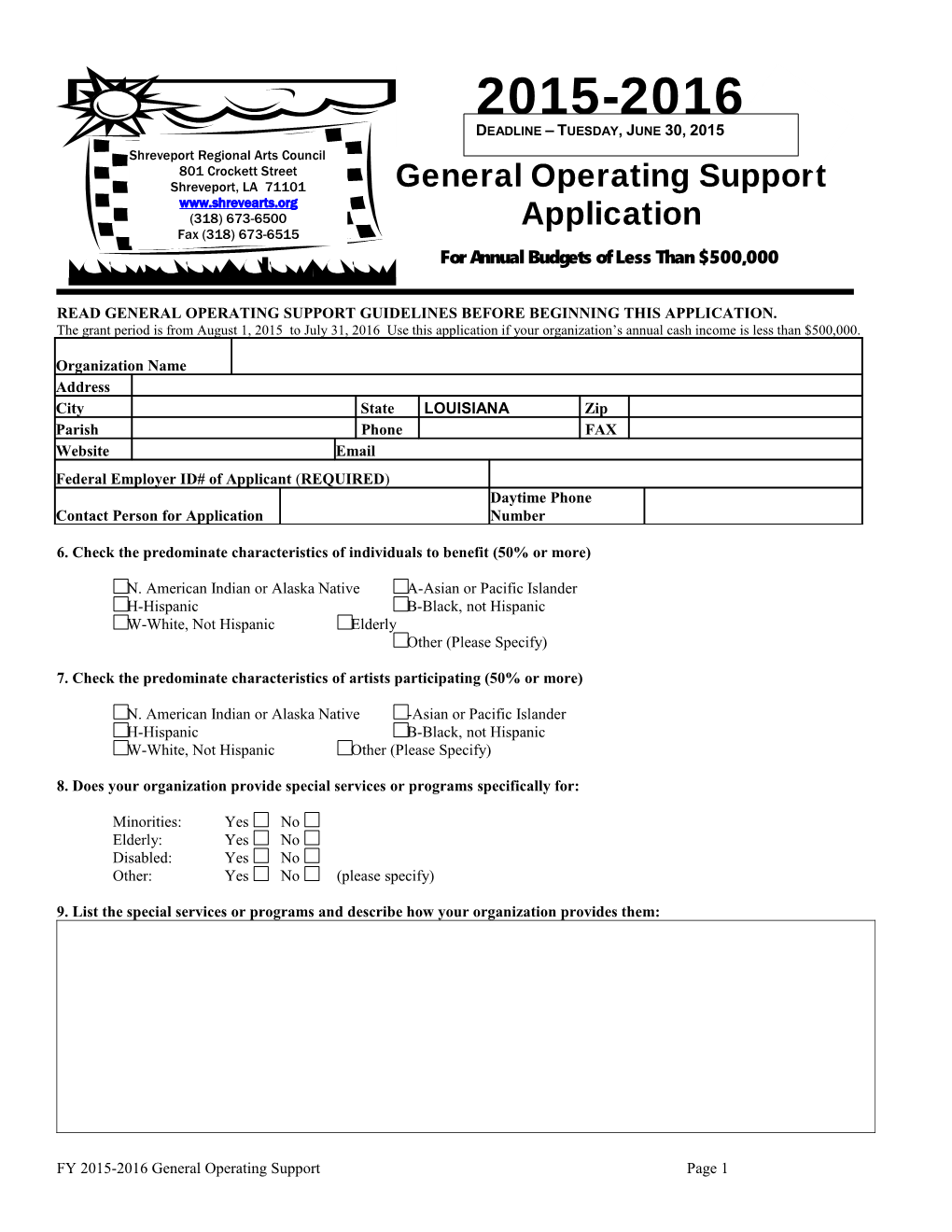 Read General Operating Support Guidelines Before Beginning This Application