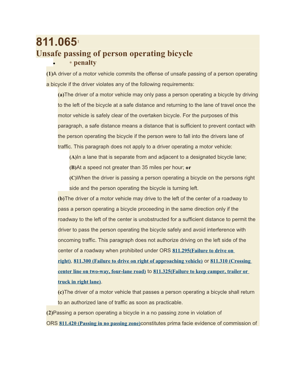 Unsafe Passing of Person Operating Bicycle