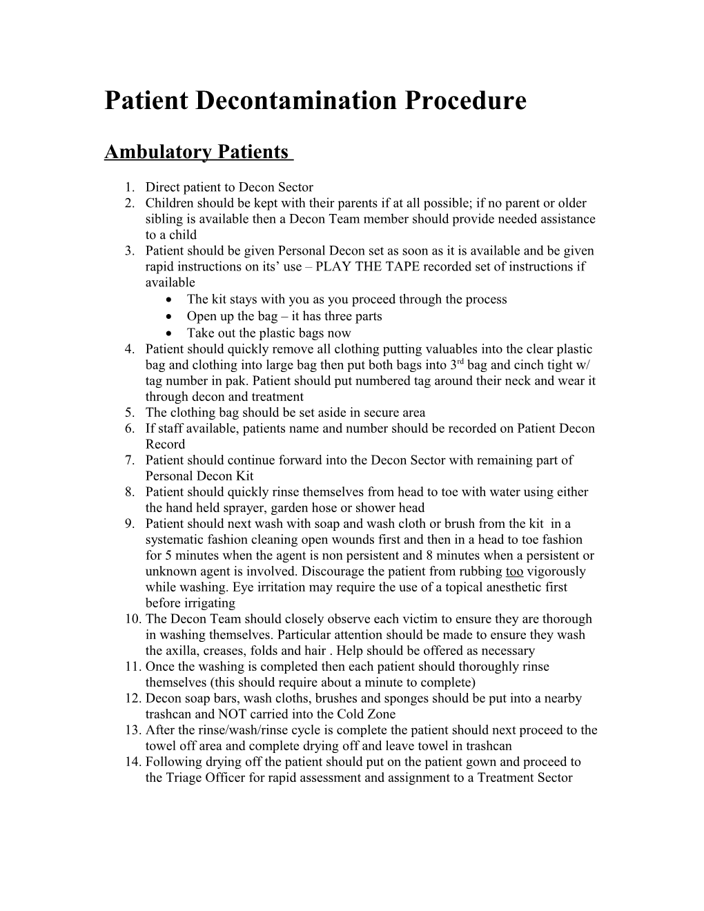 Patient Decontamination Procedure