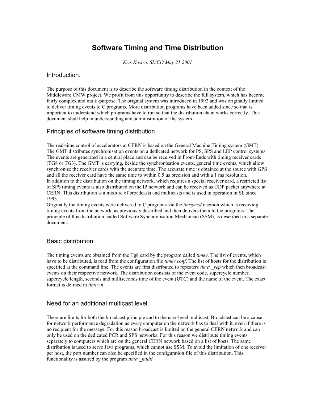 Software Timing and Time Distribution