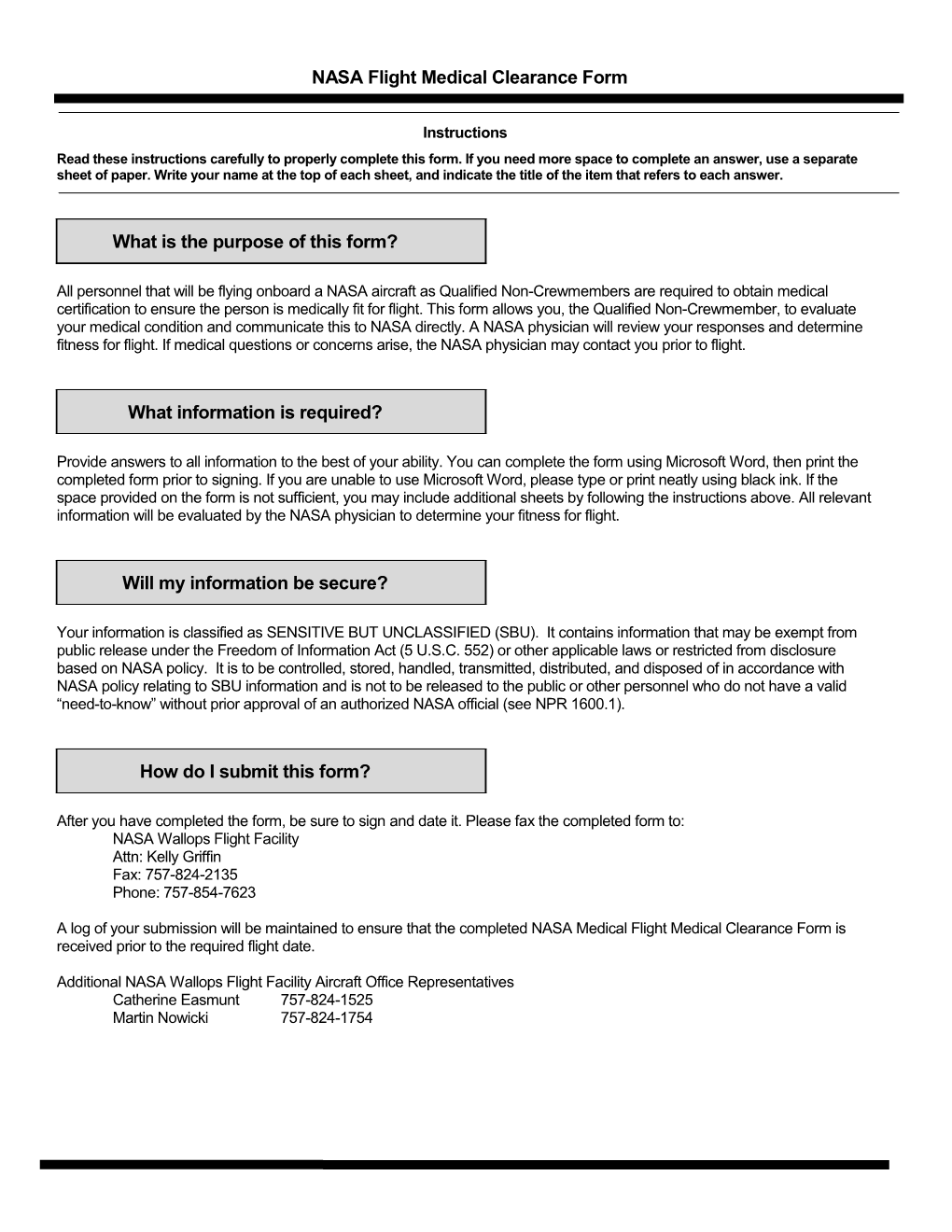 NASA Flight Medical Clearance Form