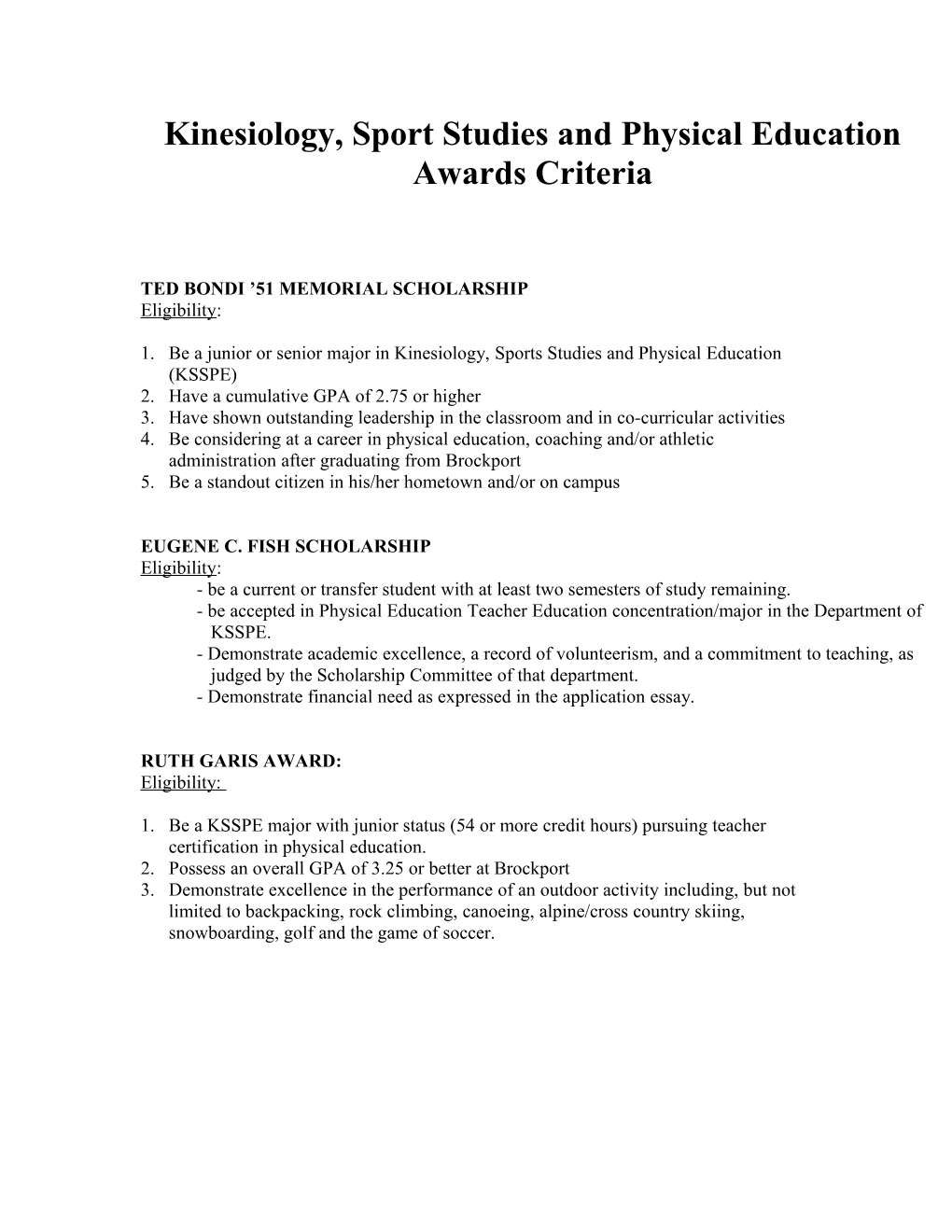 Physical Education and Sport Awards Criteria