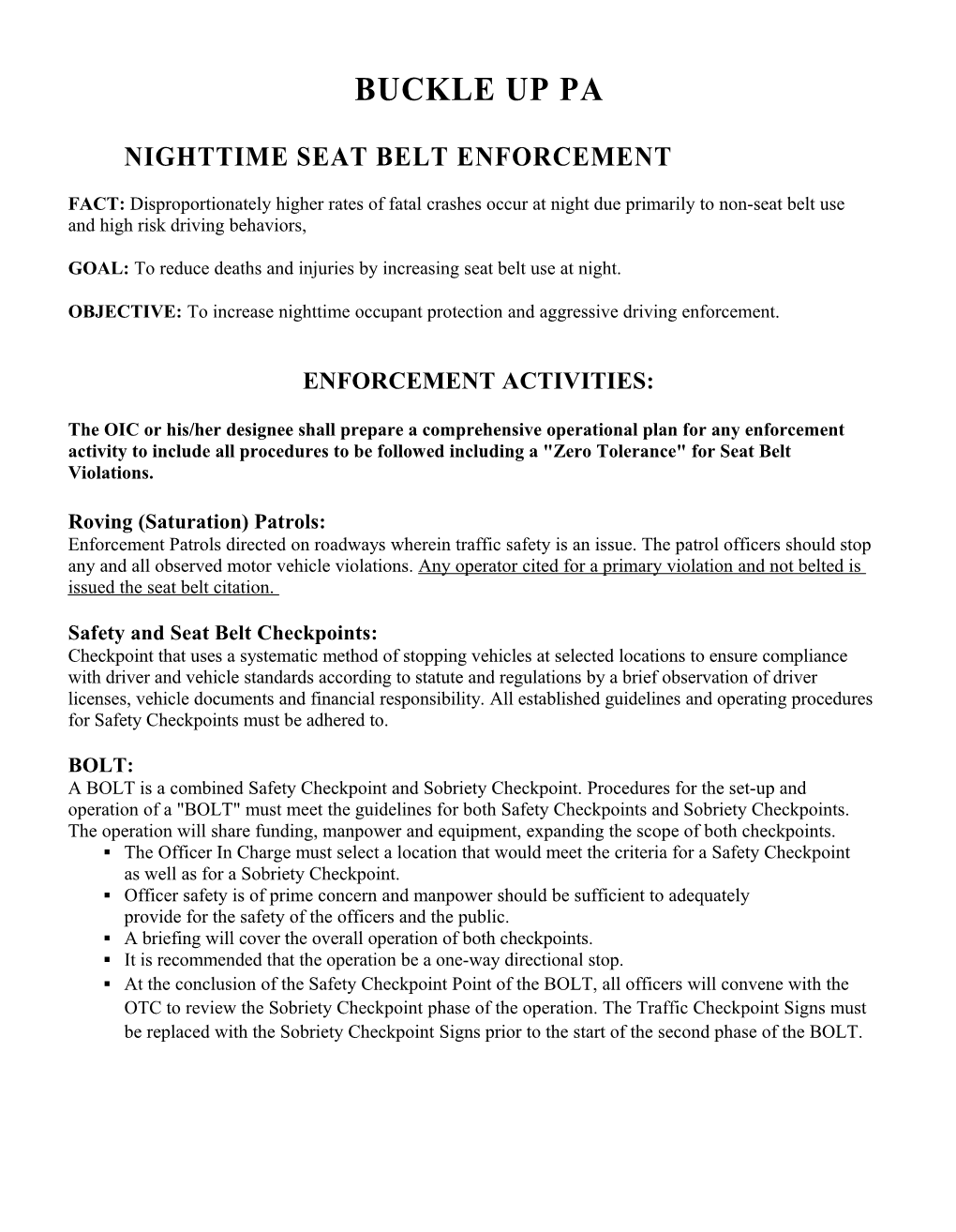 Nighttime Seat Belt Enforcement