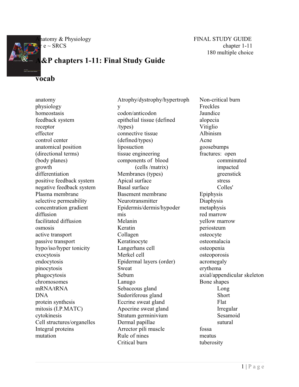 A&P Chapters 1-11: Final Study Guide