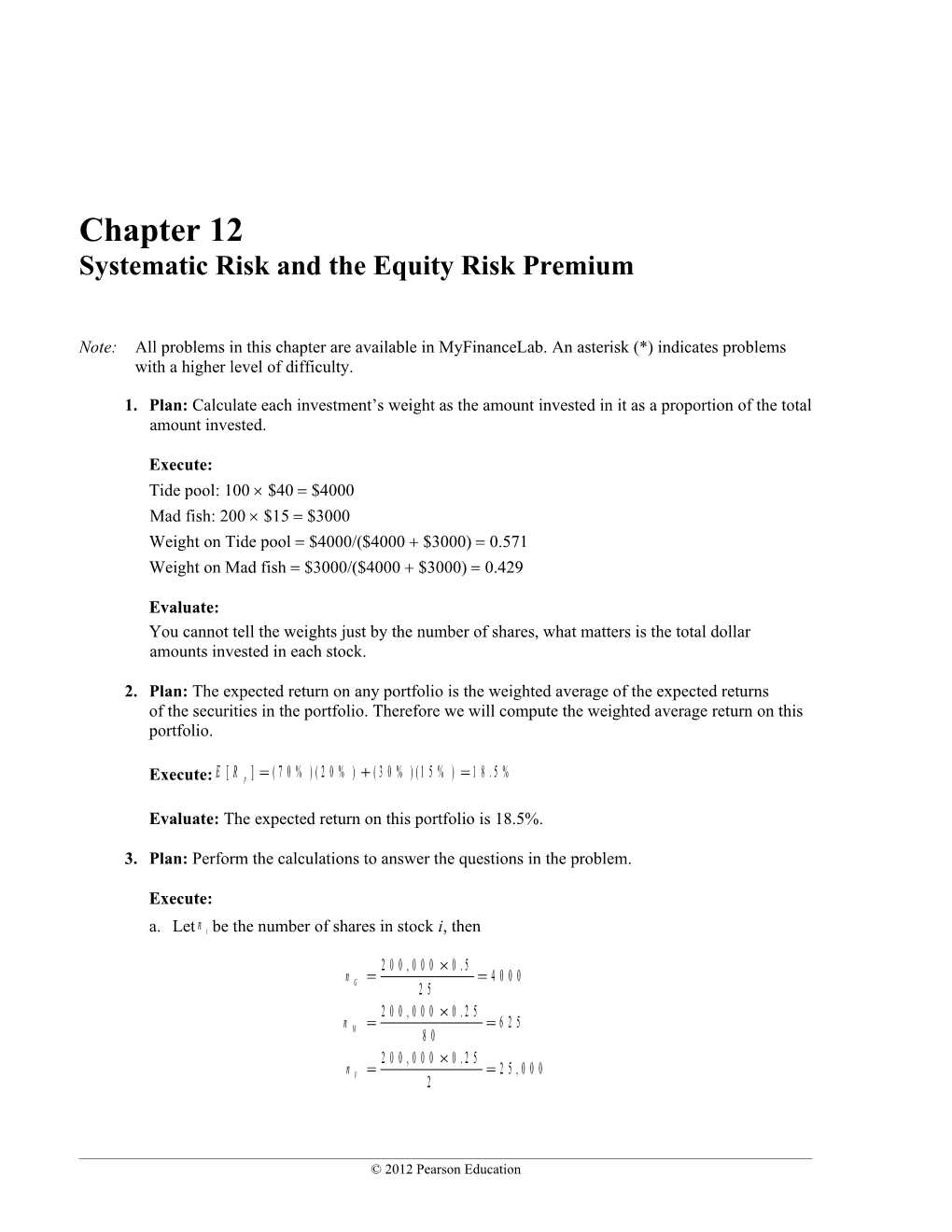 Chapter 12 Systematic Risk and the Equity Risk Premium 1