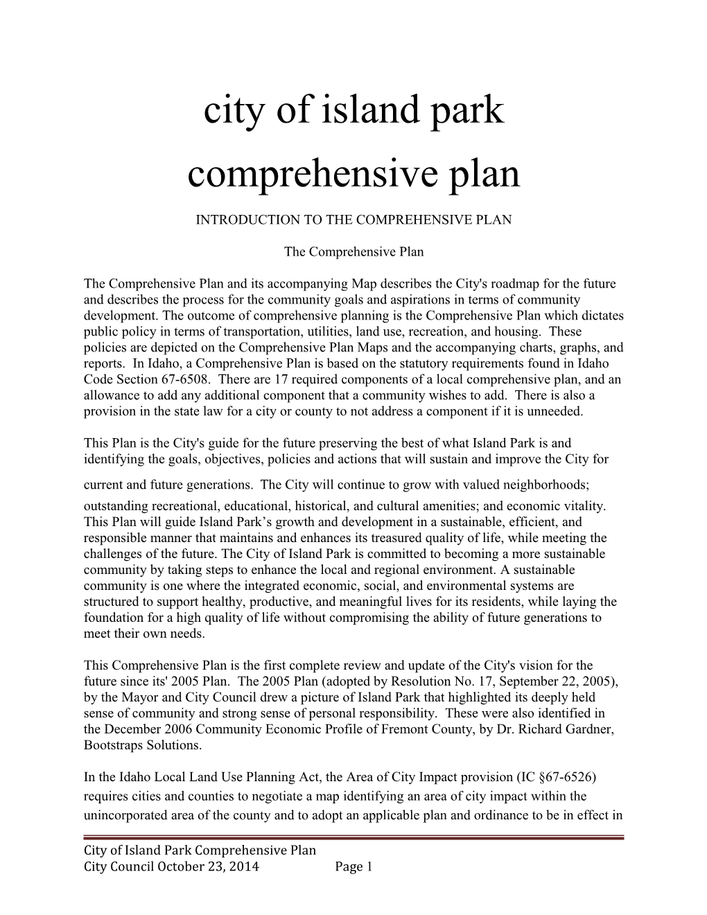 Introduction to the Comprehensive Plan