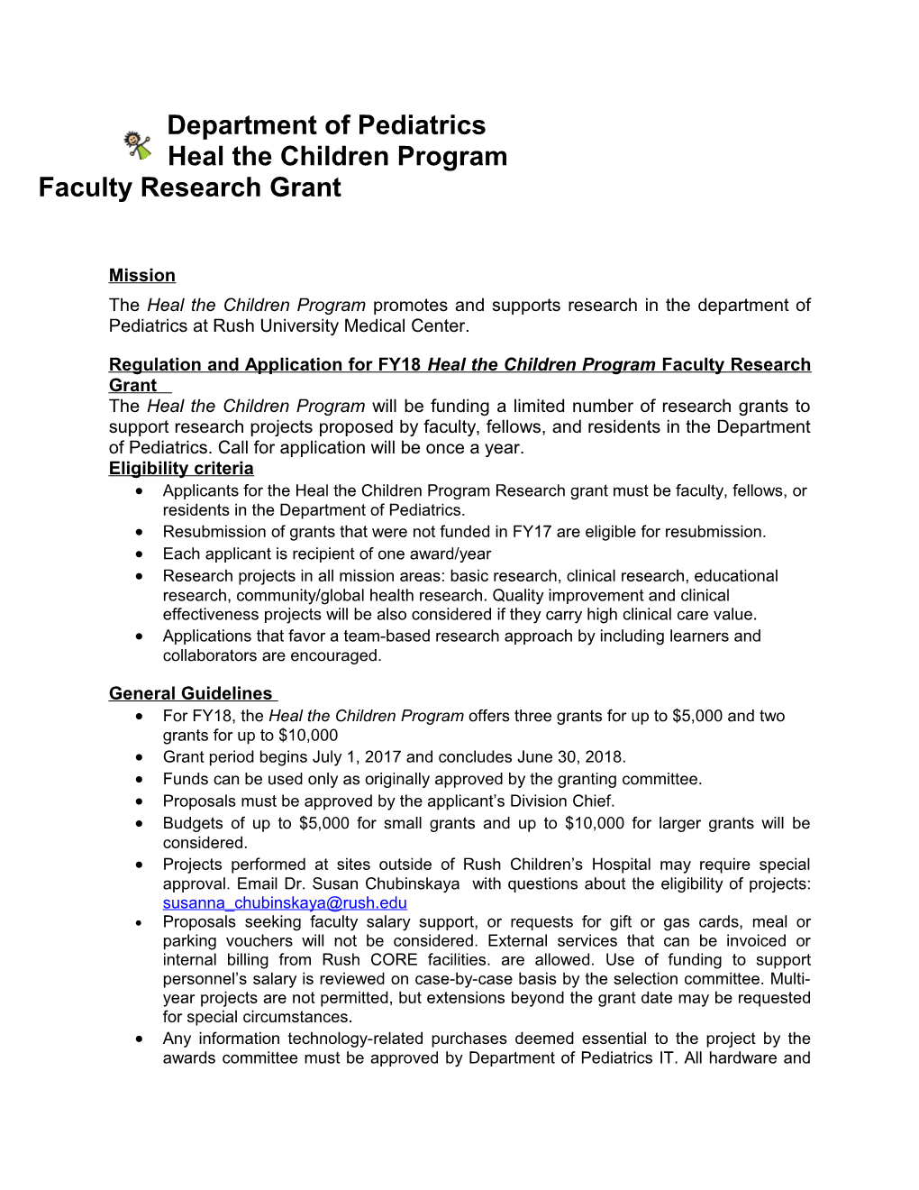 Regulation and Application for Fy18heal the Children Program Facultyresearchgrant