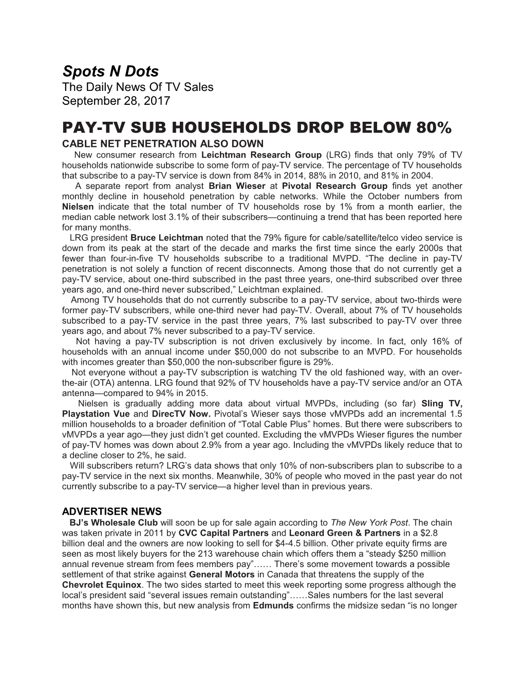 Pay-Tv Sub Households Drop Below 80%