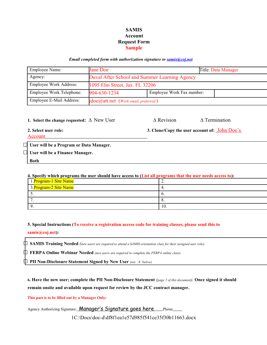 JWB S SAMIS Access Request Form