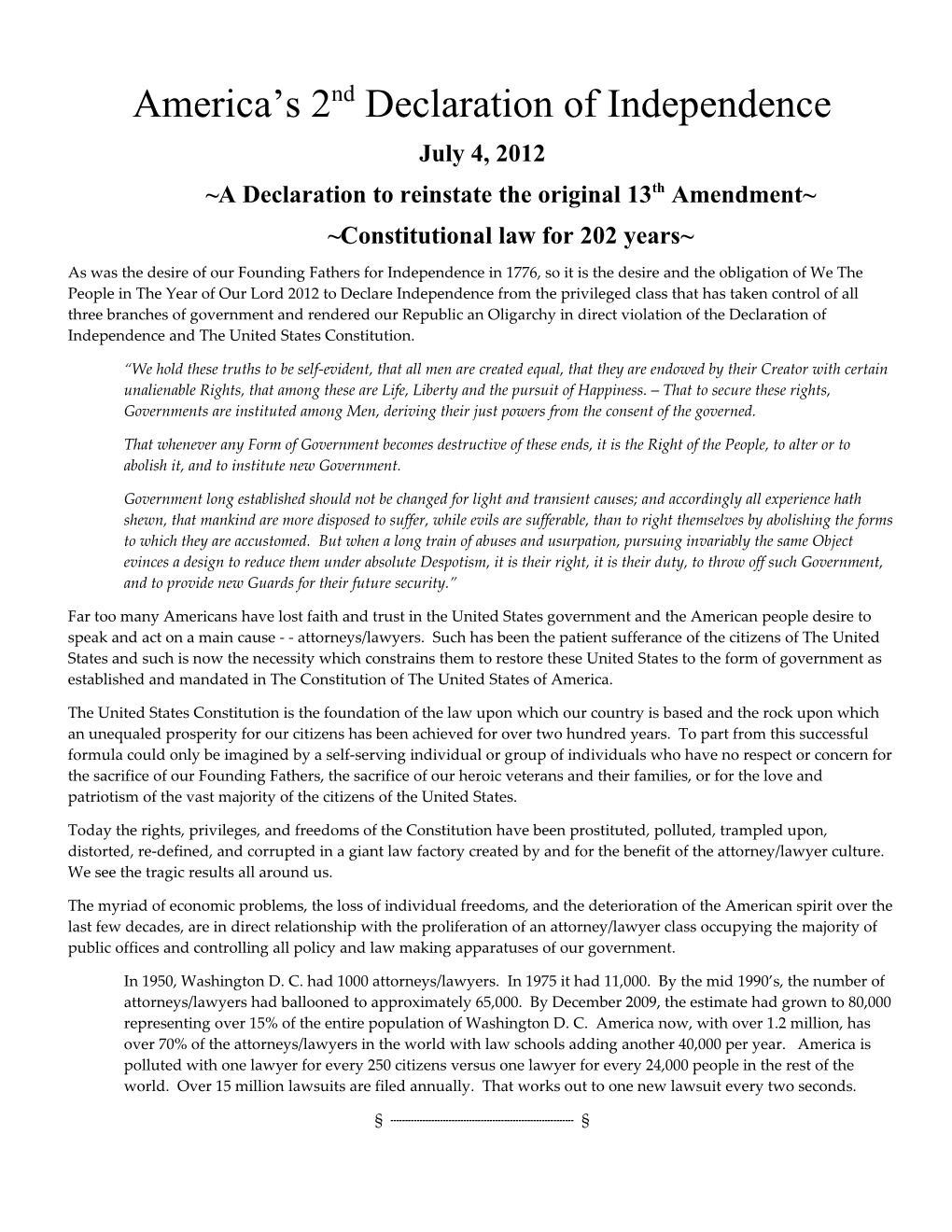 A Declaration to Reinstate the Original 13Th Amendment
