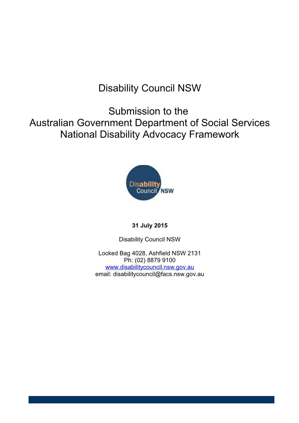 Australian Government Department of Social Services National Disability Advocacy Framework