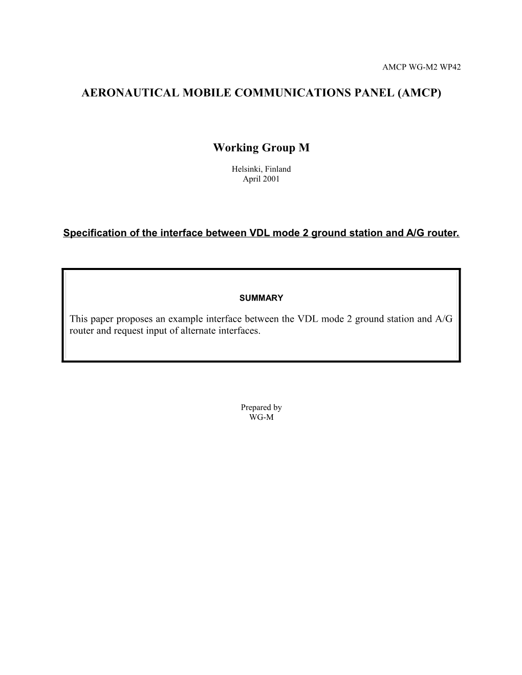 Specification of the Interface Between VDL Mode 2 Ground Station and A/G Router