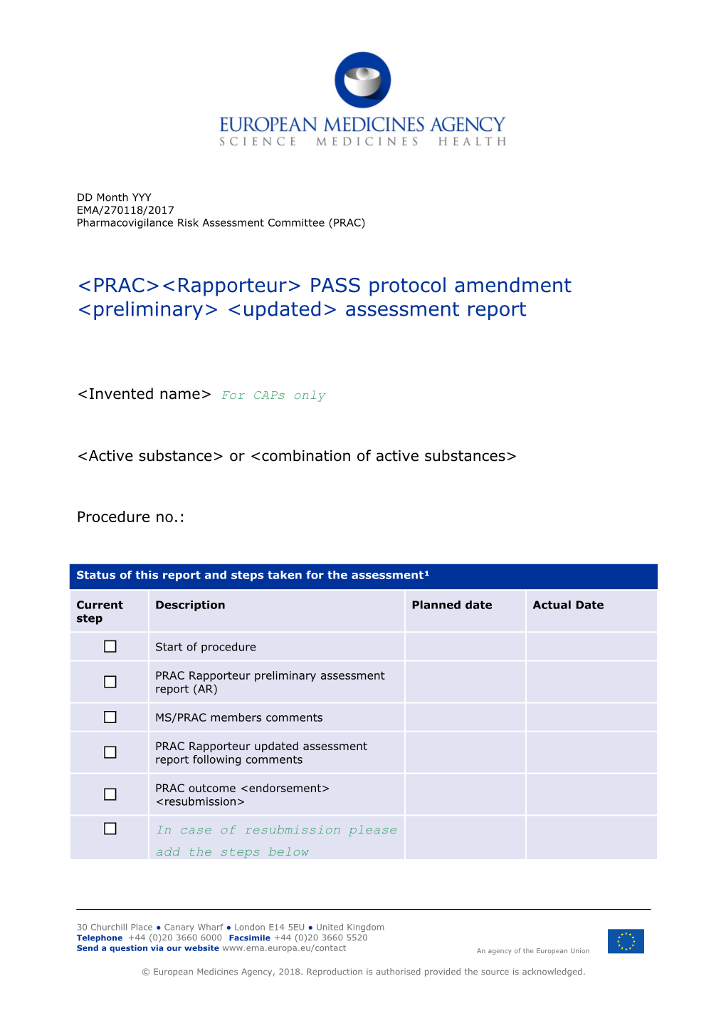 Template Imposed PASS Amendment PRAC Rapp AR