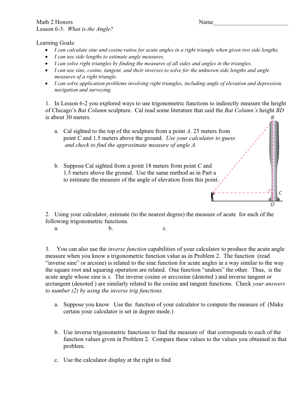 Lesson 6-3: What Is the Angle?