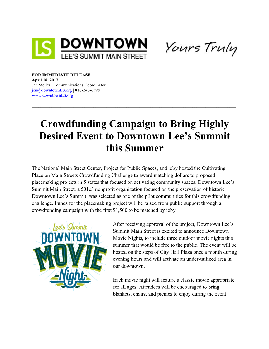 Crowdfunding Campaign to Bring Highly Desired Event to Downtown Lee S Summit This Summer
