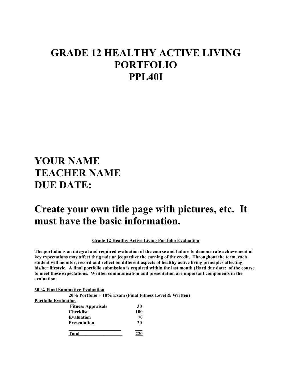 Grade 11 Healthy Active Living