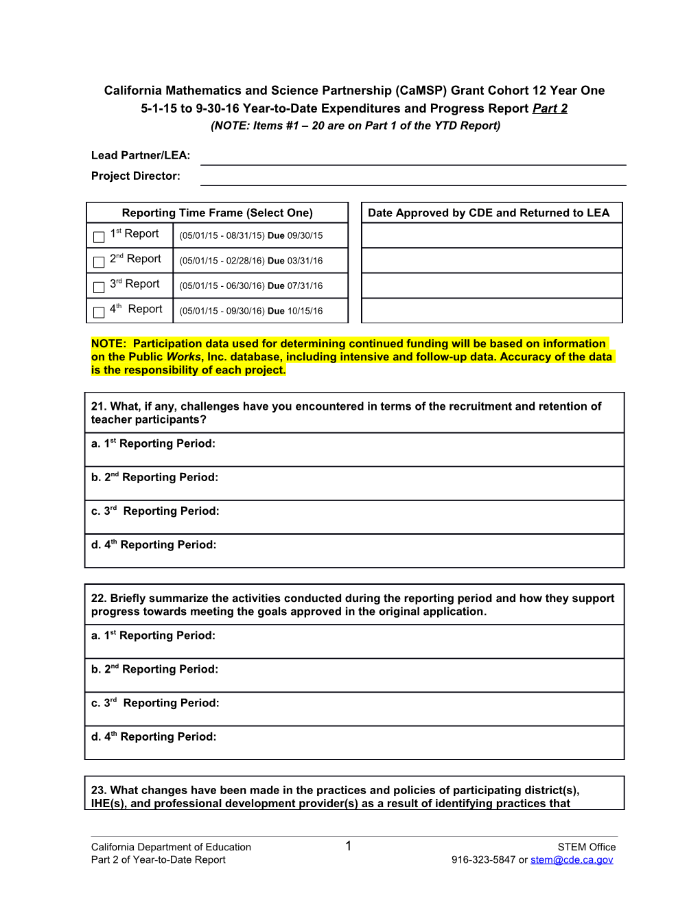 California Mathematics and Science Partnership (Camsp) Grant Cohort 6