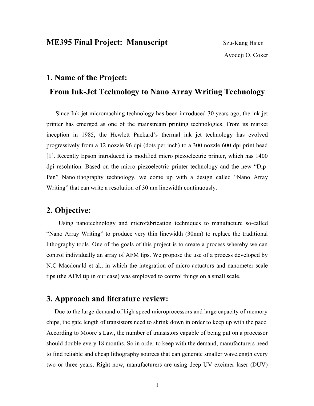 ME395 Final Project: Problem Statement Szu-Kang Hsien