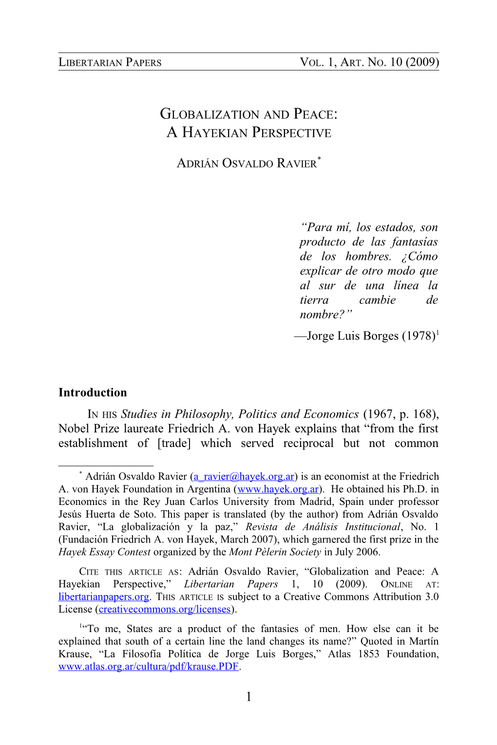 Globalization and Peace: a Hayekian Perspective