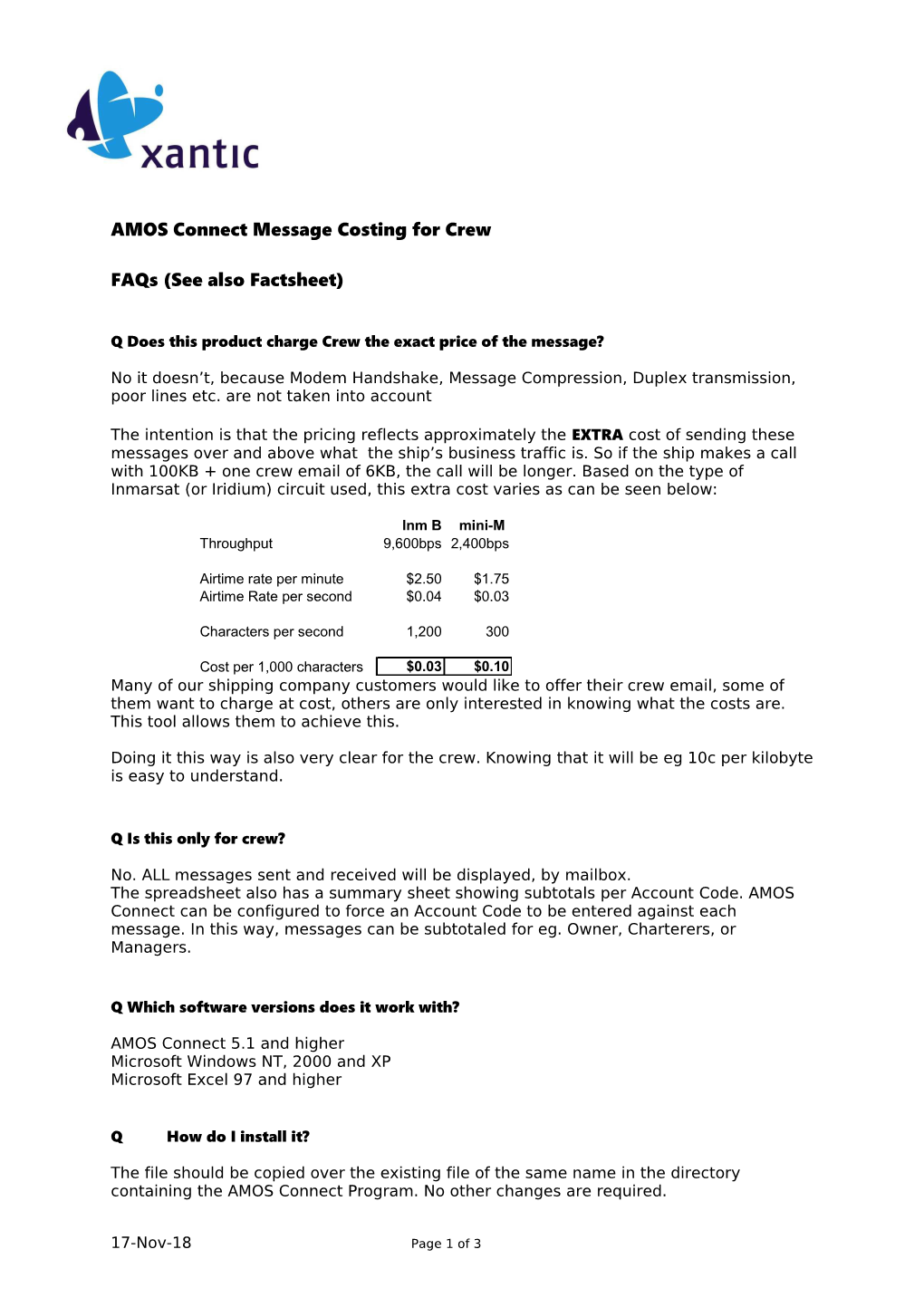 AMOS Connect Message Costing for Crew