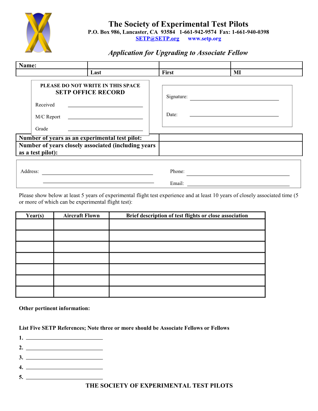 Application for Initial Membership