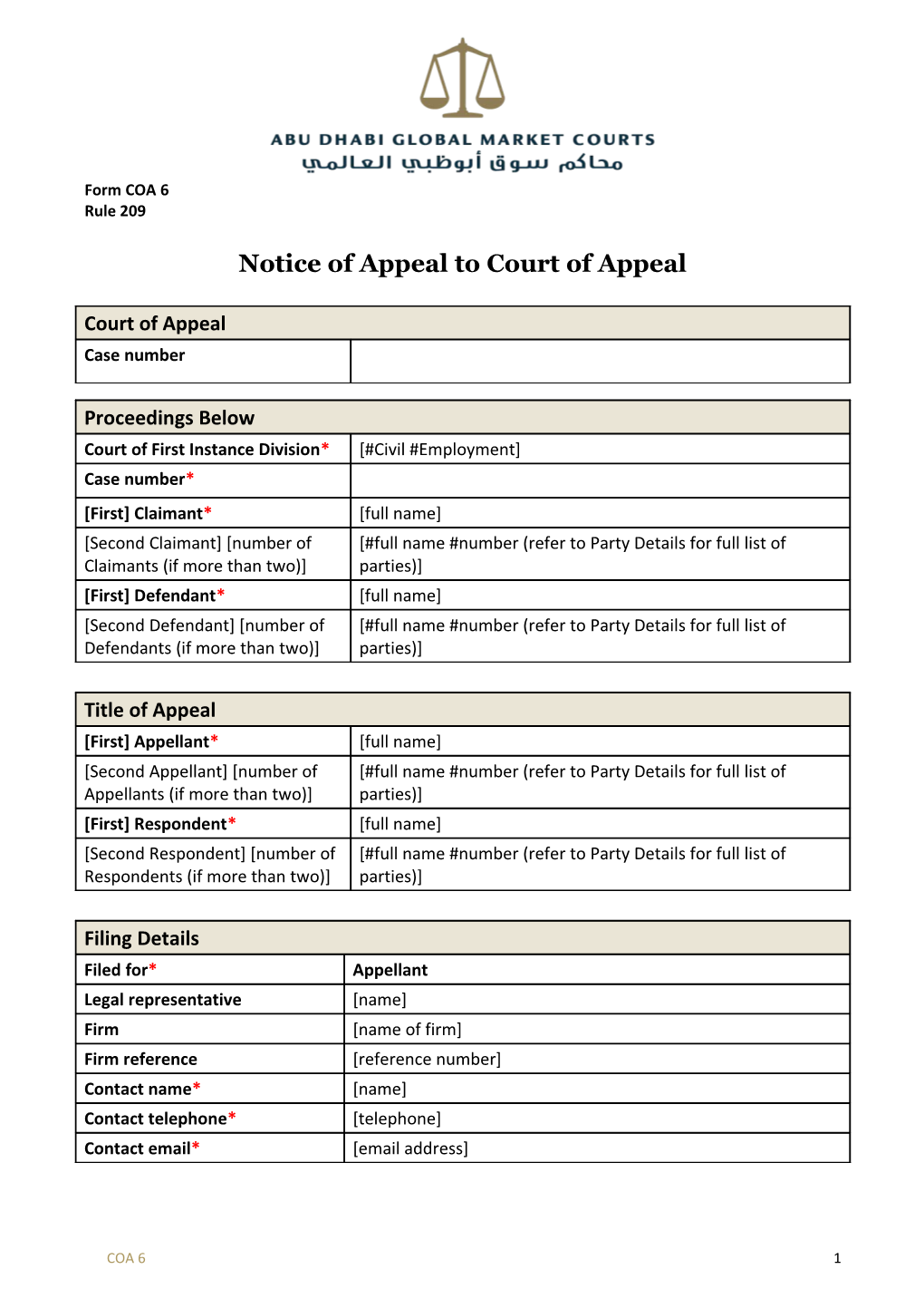 Notice of Appeal to Court of Appeal