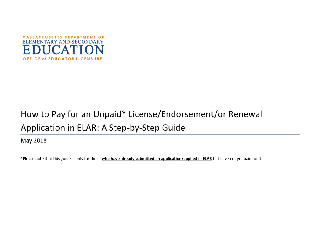 How to Pay for Unpaid Application in ELAR