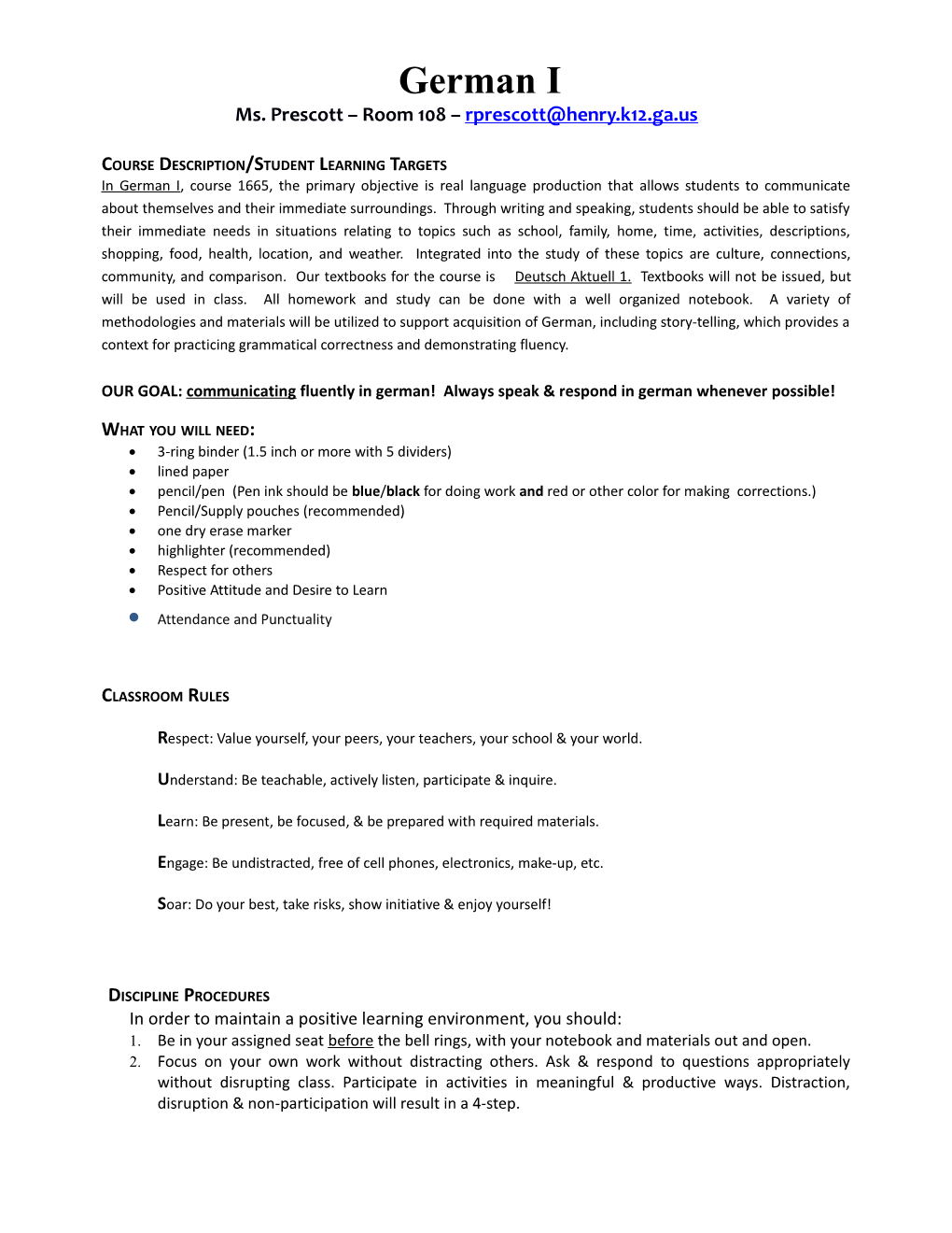 Course Description/Student Learning Targets