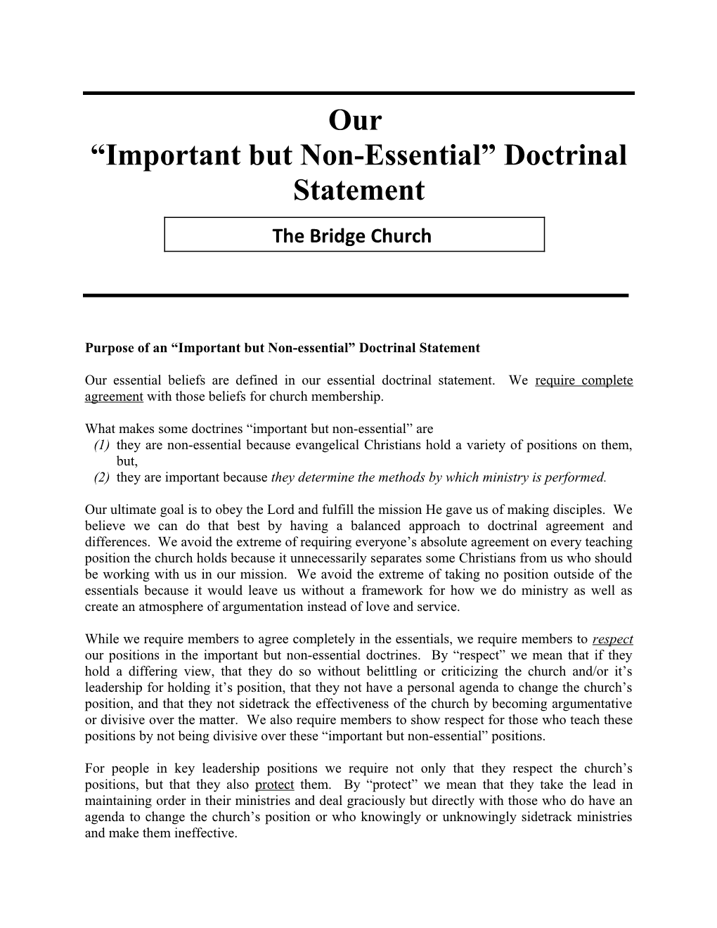 Important but Non-Essential Doctrinal Statement