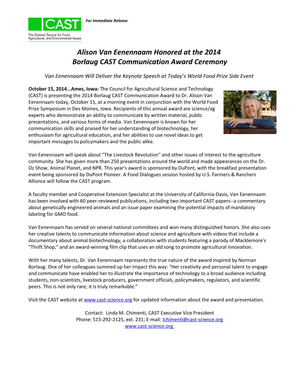 Alison Van Eenennaam Honored at the 2014