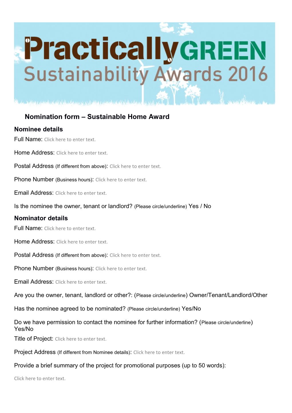 Nomination Form Sustainable Building Award