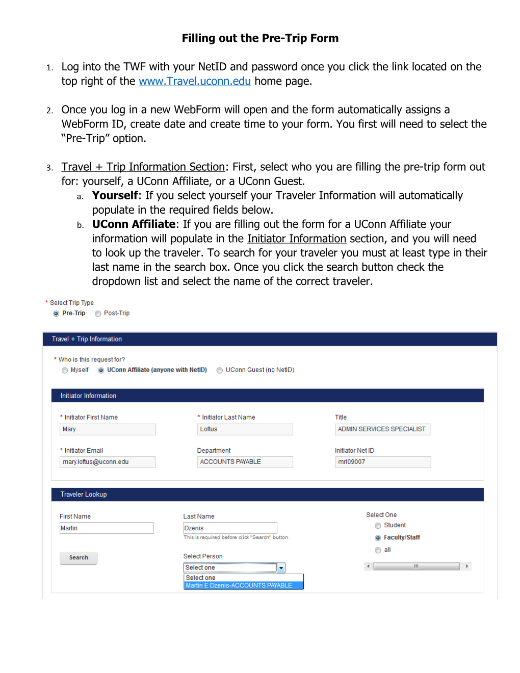 Filling out the Pre-Trip Form