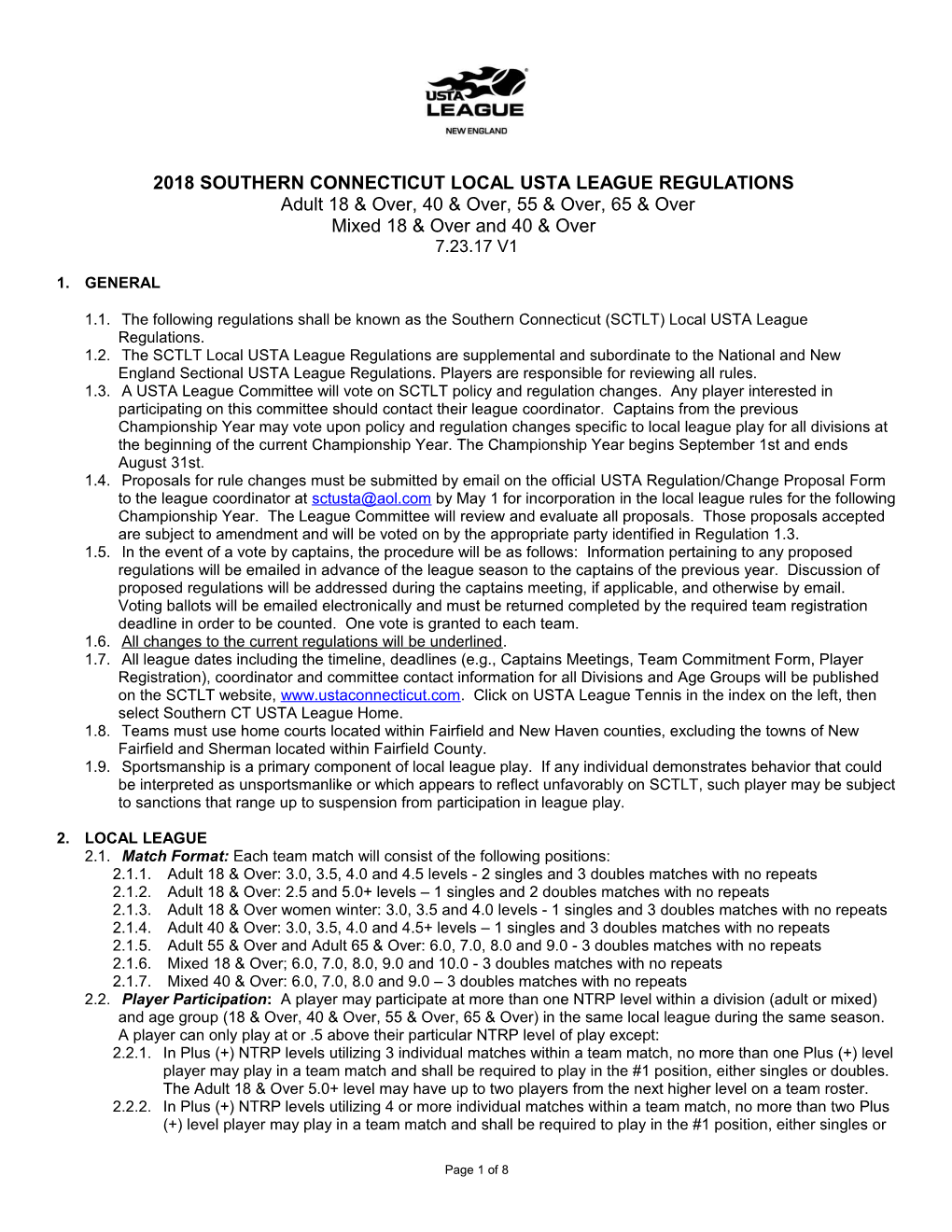 2018Southern Connecticutlocal Usta League Regulations